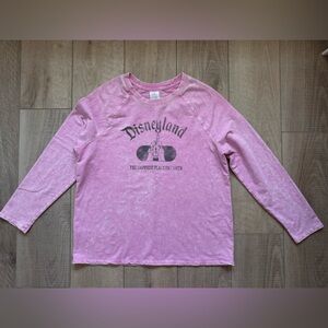 Disney Pink Long Sleeve Raglan Tee Castle Print Soft Acid Washed Sz Large